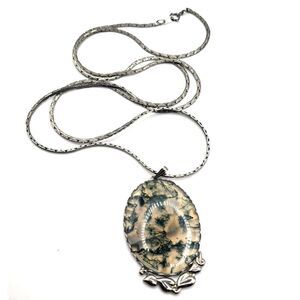 Estate Moss Agate Long Strand Pendnant Necklace 29in